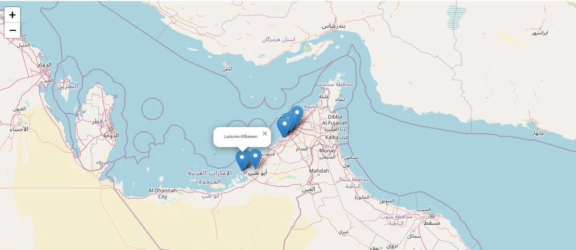 A map showing the locations of Ladurée restaurants in Kuwait.