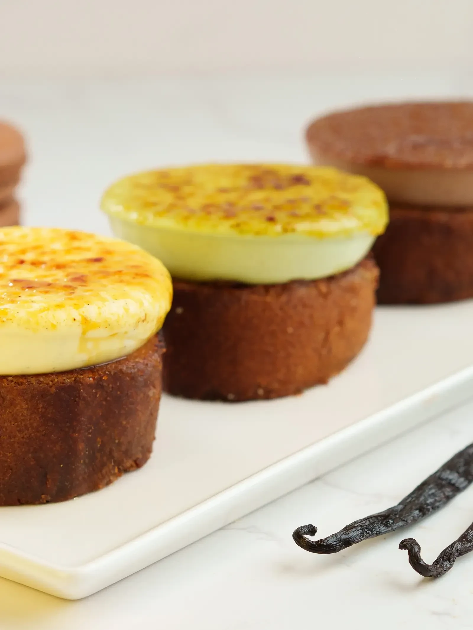 Three small bowls of Crème Brulé custard.