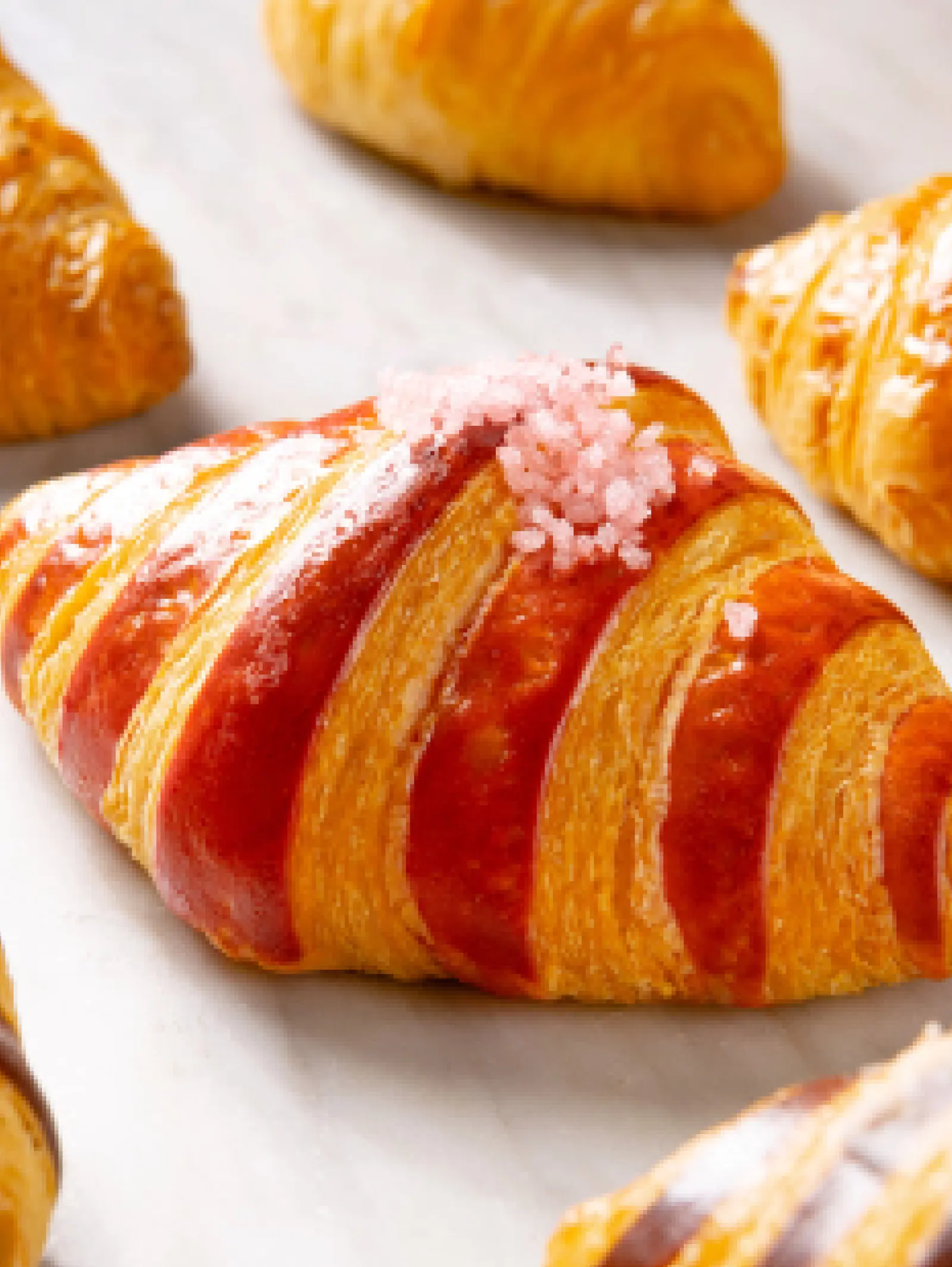 A basket of small, plain croissants.