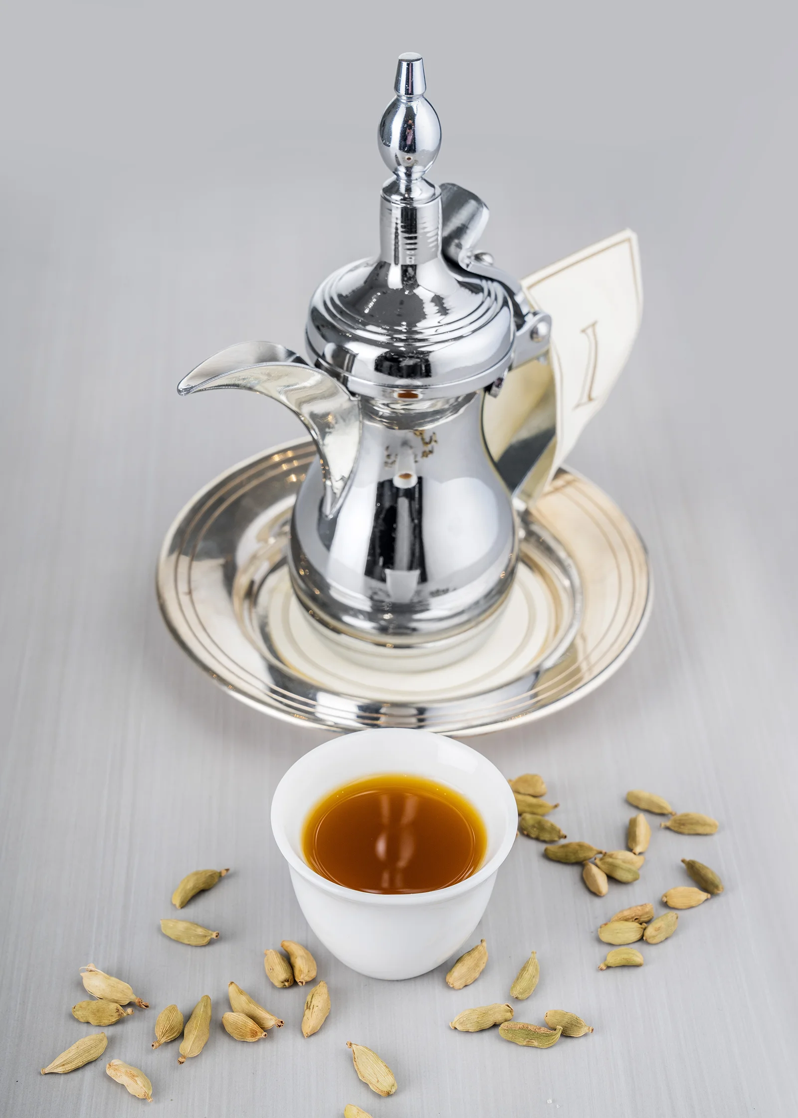 A small cup of traditional Arabic coffee.